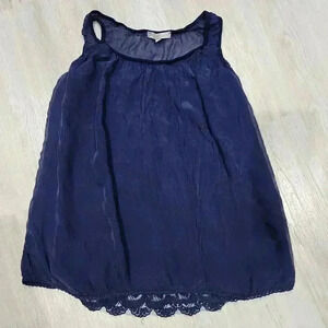 Prontomoda Giusy Womens Silk Lace Trim Sleeveless Layered Top Navy Blue Medium